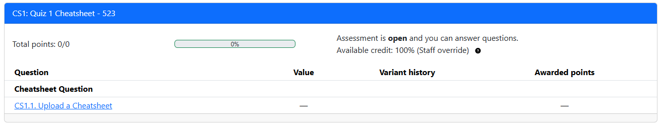 cheatsheet assessment