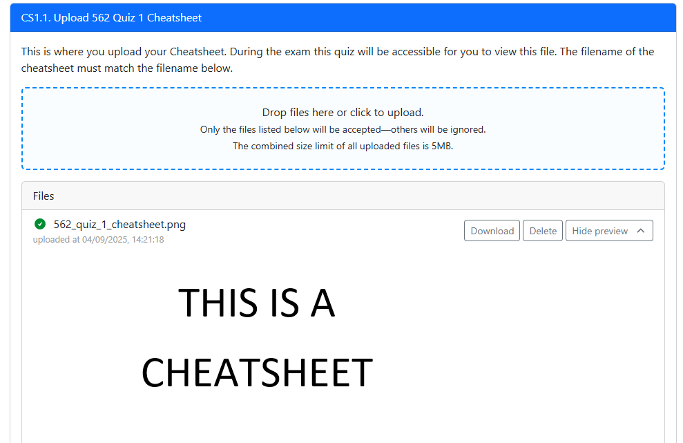 cheatsheet assessment